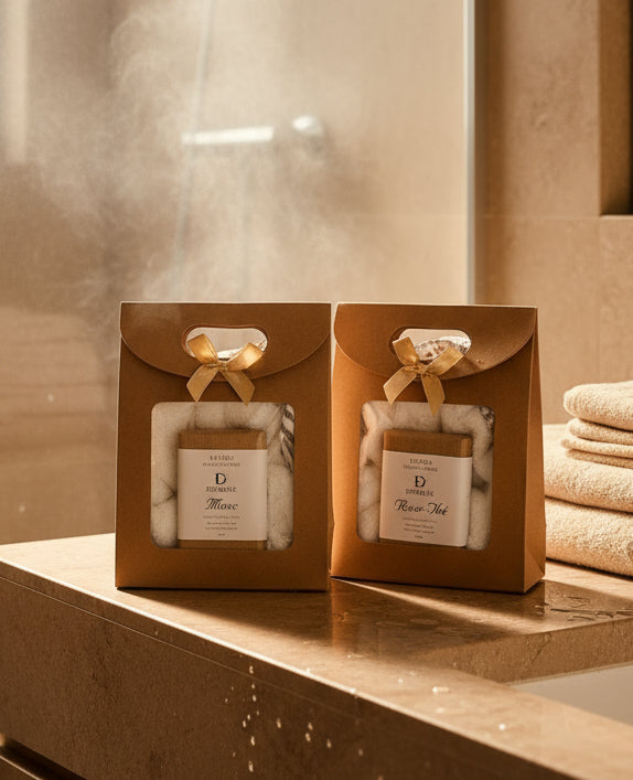 Mini coffret avec fleur de douche et savon solide au beurre de karité