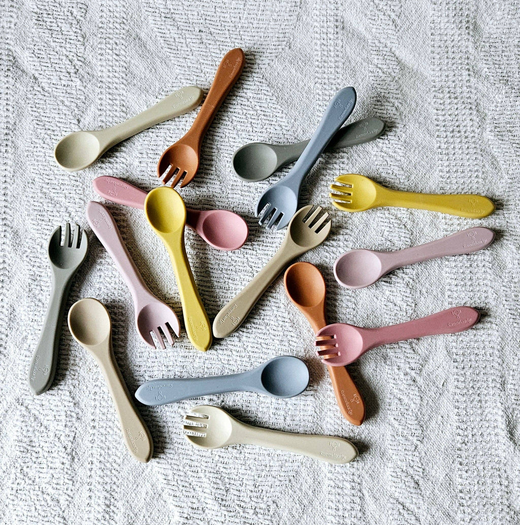 Rammelaartje - Cuillère et fourchette en silicone - Beige