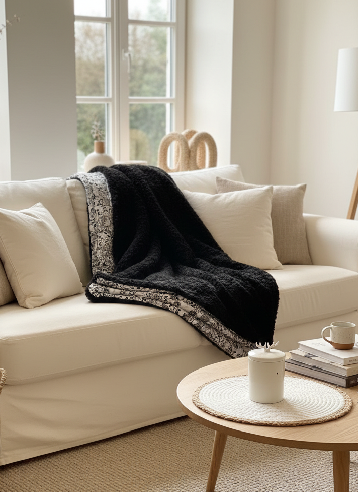 Fleurs noires - Grande Couverture Plaid