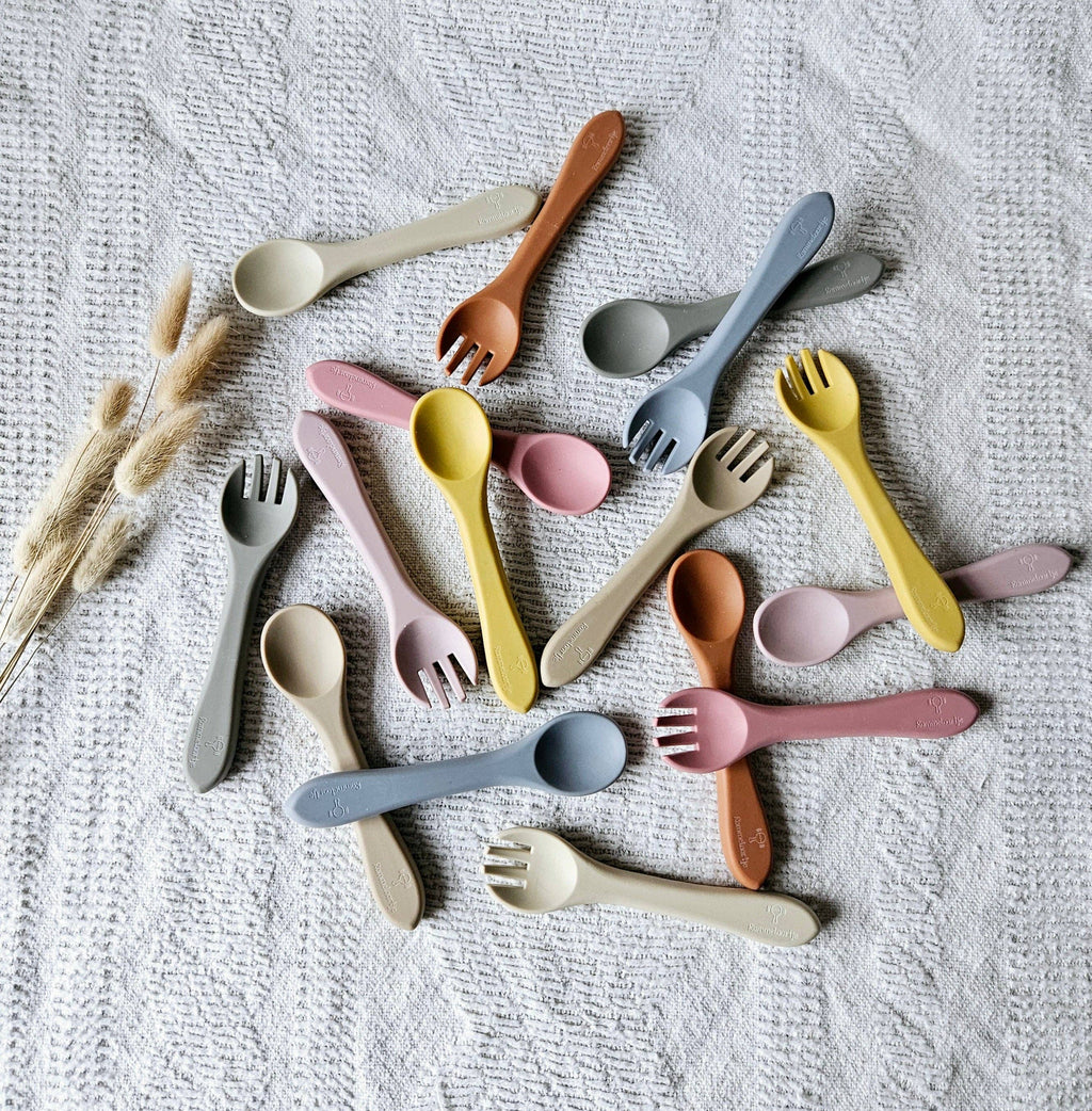 Rammelaartje - Cuillère et fourchette en silicone - Beige