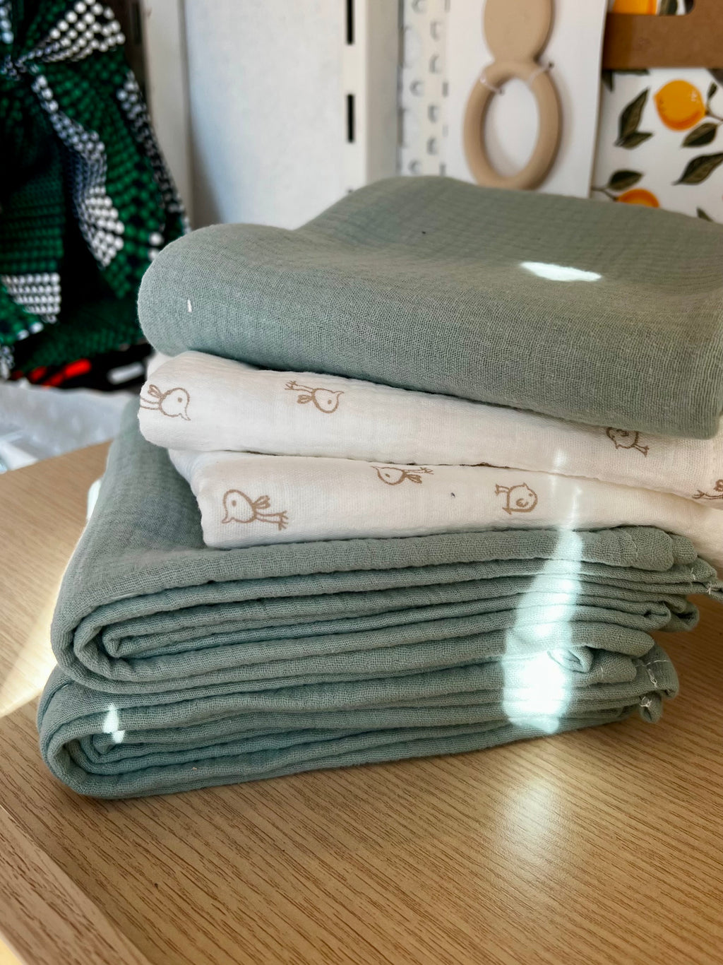 Lange hydrophile vert - Triple gaze fait main