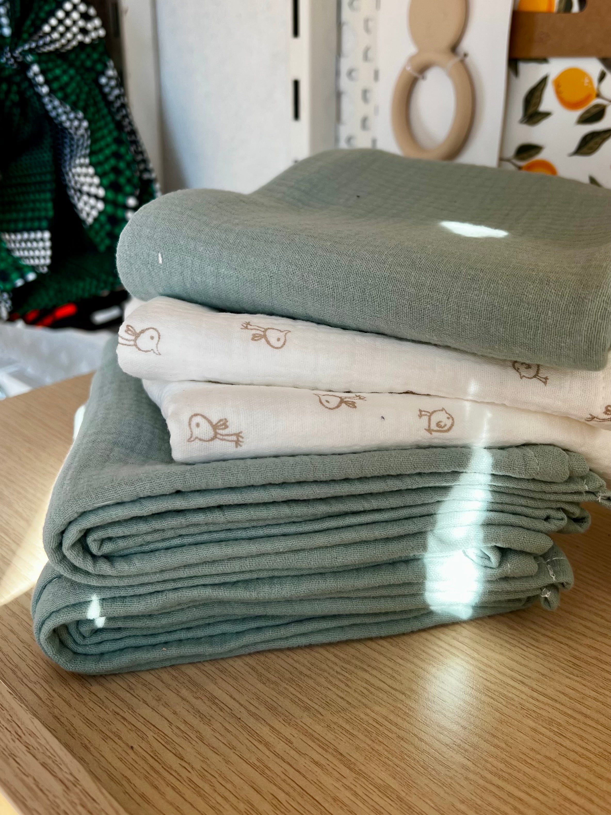 Lange hydrophile vert - Triple gaze fait main