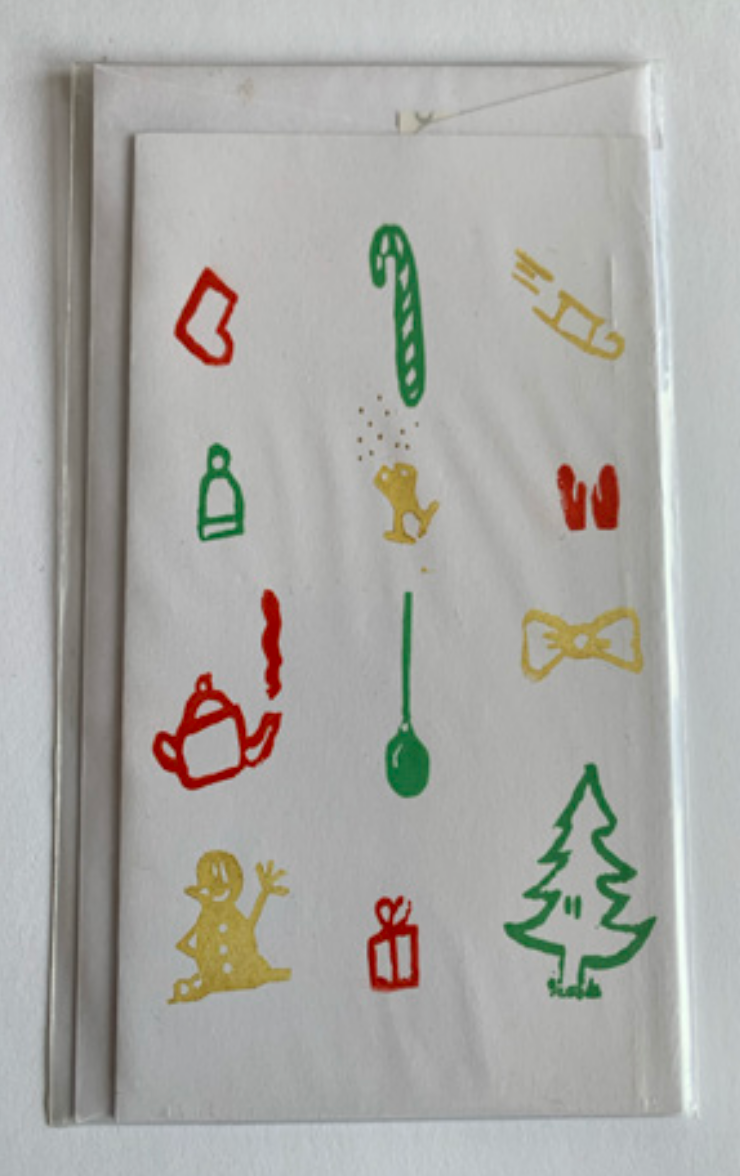 carte de vœux - motifs noël linogravure A6