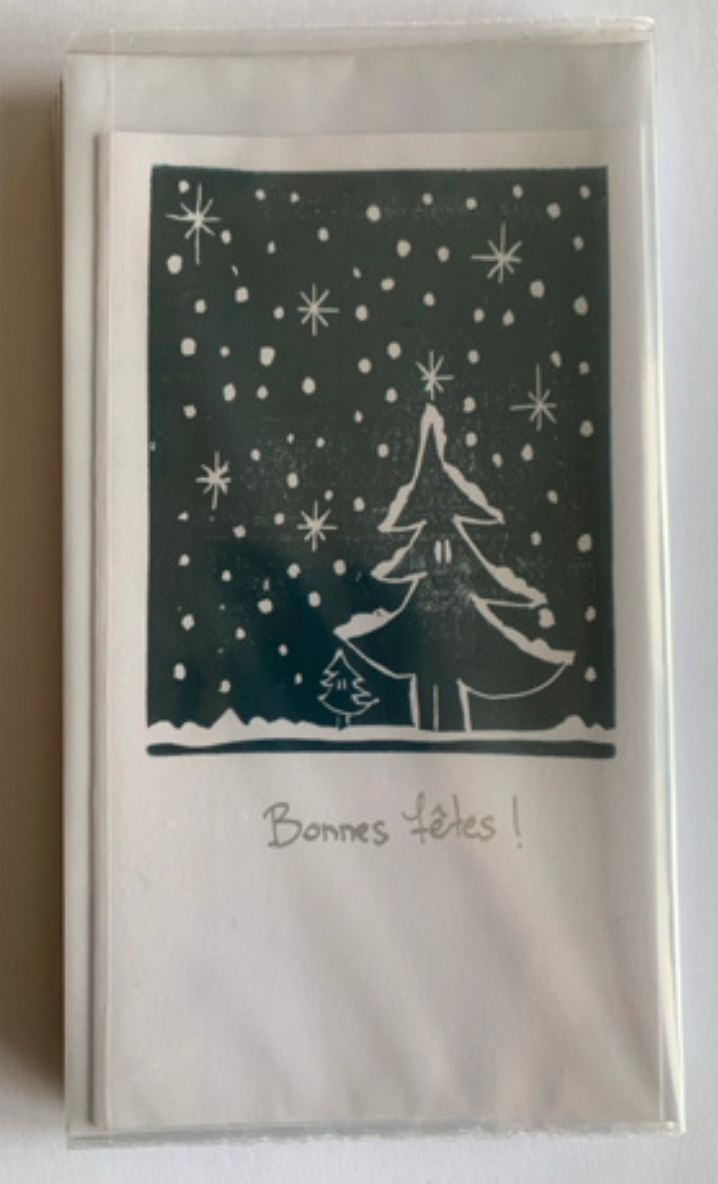 carte de vœux - Sapin linogravure A6